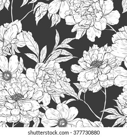 Floral hand drawn vintage vector seamless pattern with flowers. Tattoo art, coloring books. Hand drawn vintage vector seamless pattern.