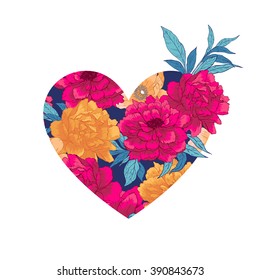 Floral hand drawn vintage vector illustration with flowers and leaves Isolated on white background. 