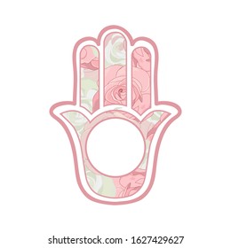 Floral Hand of God, Ancient Middle Eastern amulet. vector label frame