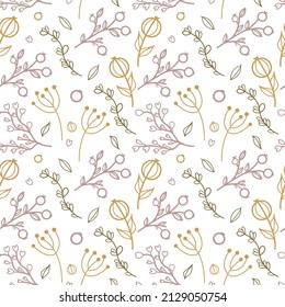 Floral hand painted wild flowers in cottage style. Field plants for invitations design, cards, textiles, decor.Vector seamless pattern.
