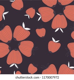 Floral hand-drawing seamless pattern with apples with leaves. Beautiful background. Use for textile print, fabric, web design, wallpaper, packging design, wrapping paper etc. Vector illustration.