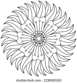 Floral, hand-drawn aster flowers in doodle style isolated on white background. Сoloring page for adults and kids, decorating kids' playroom or greeting card for vector illustration.