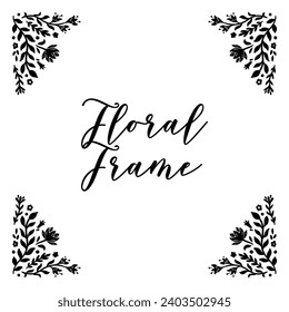 Floral Handdrawn Corner Frame Set in Retro Curl Style. Beautiful Flora Filigree Wall Art Decor. Vector Nature Illustration Isolated on White Background. Linocut Floral Ornament. Print Decoration