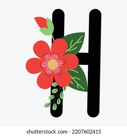 Floral hand-drawn font H alphabet flat design