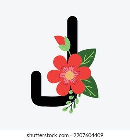 Floral Hand-drawn Font J Alphabet Flat Design