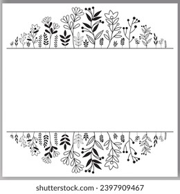 Floral hand-drawn frame Outlined doodle flowers and leaves frame for your text vector
