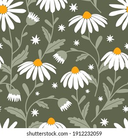 Floral hand-drawn pattern with daisies. Design for textile, wallpaper, wrapping paper.