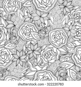 Floral hand-drawn seamless pattern. Doodle vector background.