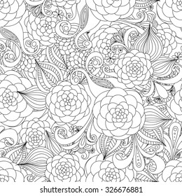 Floral hand-drawn seamless pattern. Doodle vector background.