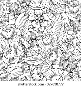 Floral hand-drawn seamless pattern. Doodle vector background.