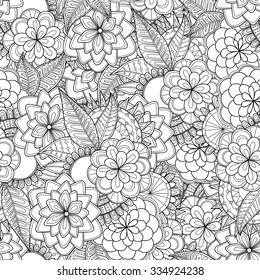 Floral hand-drawn seamless pattern. Doodle vector background.