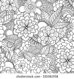 Blumenhandgezeichnet nahtloses Muster. Doodle, Vektorhintergrund.