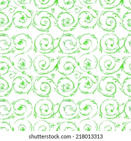 Floral hand-drawn seamless.Pattern with  swirls on a white background.Abstract stylish wallpaper. Vector watercolor texture. Watercolor background. Vector illustration.