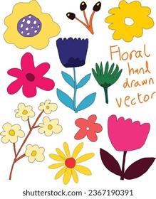 Floral handdrawn vector doodle cute 