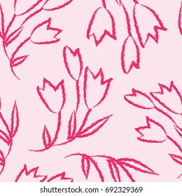 Floral handmade pink seamless pattern