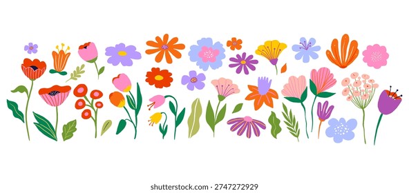 Floral Happy Easter background, Modern flat summer design with colorful flowers. Vector illustration