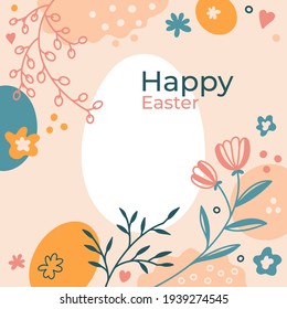 Floral Happy Easter template. Square abstract composition in pastel-colored.