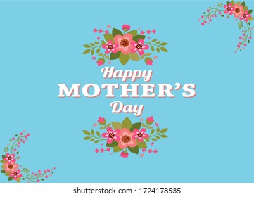 Floral Happy Mother's Day with blue background
