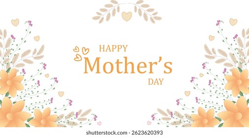 Floral Happy Mother's Day Greeting Card with Elegant Flowers and Leaves