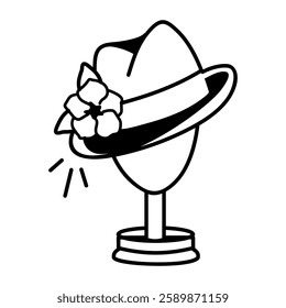 Floral hat icon in hand drawn style 
