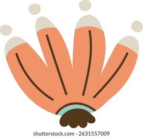 Floral head with rounded petals and a simple center.  A charming bloom is depicted using abstract shapes and lines, creating a decorative motif. Cartoon vector illustration