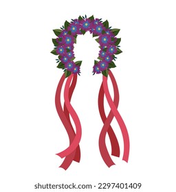 Floral Head Wreath on white background. Violet flowers and ribbons. Hair jewerly.Element of  ethnic ukrainian suit. Great element for your design.