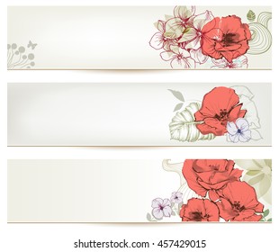 Floral headers. Cute flowers banner set