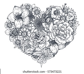 Collection Hand Drawn Flowers Plants Monochrome Stock Vector (Royalty ...