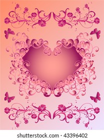 Floral heart with butterflies