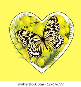 floral heart with a butterfly