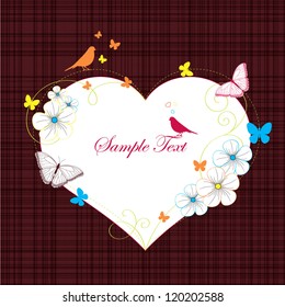 Floral heart with butterfly and birds . Element for design. Vector illustration.
