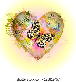 Floral heart with a butterfly. vector