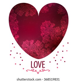 Floral Heart Card. Retro flowers arranged in a shape of the heart. Wedding invitations.