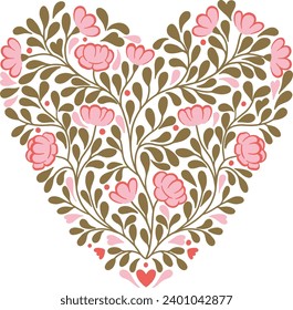 Corazón floral. Día de San Valentín. Vector.
