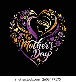 Floral heart with decorative ornaments and romantic elements. Mother's Day Heart Design