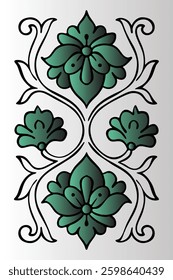  Floral heart with decorative ornaments and swirling vintage patterns.
