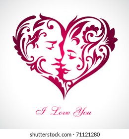 Floral heart design with hidden faces inside for a card or banner