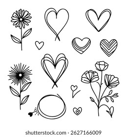 Floral and heart designs in black and white for creative projects and crafts