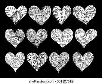 Floral Heart Doodle Vector Set, Valentine's day.