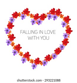 Floral heart with "Falling in love with you". Vector. Watercolor