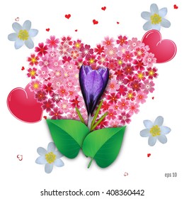 Floral heart with flowers, herbs and leaves. Floral heart Vector Art, Stock Vector