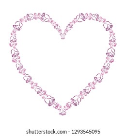 Floral heart frame of hand drawn pink and purple rose silhouettes.Vector illustration for posters, stickers, print on t-shirts, mug print, decoration for greeting cards,planners and more