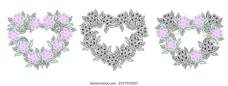 Floral heart frame, hydrangea spring flower for design of card or invitations