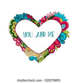 Floral heart frame with quote you and me, isolated object. Vector illustration