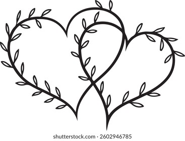 Floral Heart Frame, Swirl Design, Black and White, Vector, Decorative, Romantic, Botanical