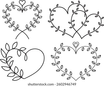 Floral Heart Frame, Vector, Black and White, Romantic, Botanical Design
