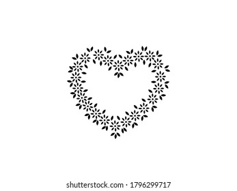 Floral heart frame Vector illustration. Nature flower Leaf decorative symbol. Tropical flowers, emblem isolated on white background, Flat style for graphic and love, pattern. EPS10 wedding.
