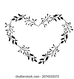 Floral heart frame for wedding or Valentines day card Hand drawn rustic heart wreaths. Floral vector graphic
