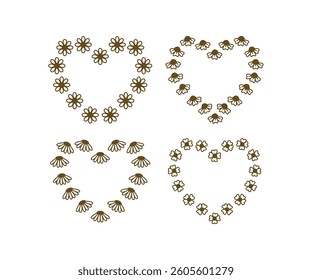 Floral Heart Frames Simple Flower Pattern Vector Design