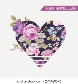 Floral Heart Graphic Design - for t-shirt, fashion, prints - in vector